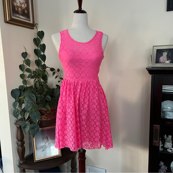 H&M | Dresses | Hm Hot Pink Lace Dress Sz Xs | Poshmark